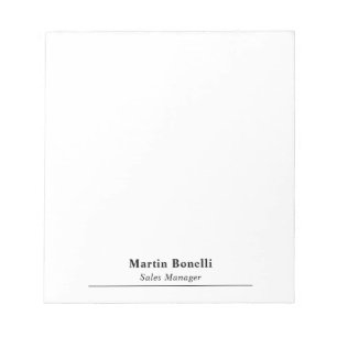 Modern Professional Plain Black & White Name Title Notepad
