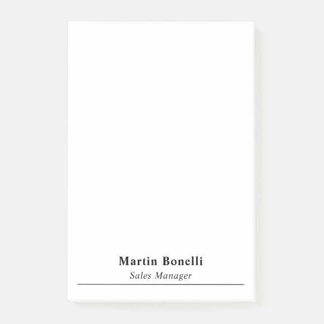 Modern Professional Plain Black & White Name Title Post-it Notes (Front)