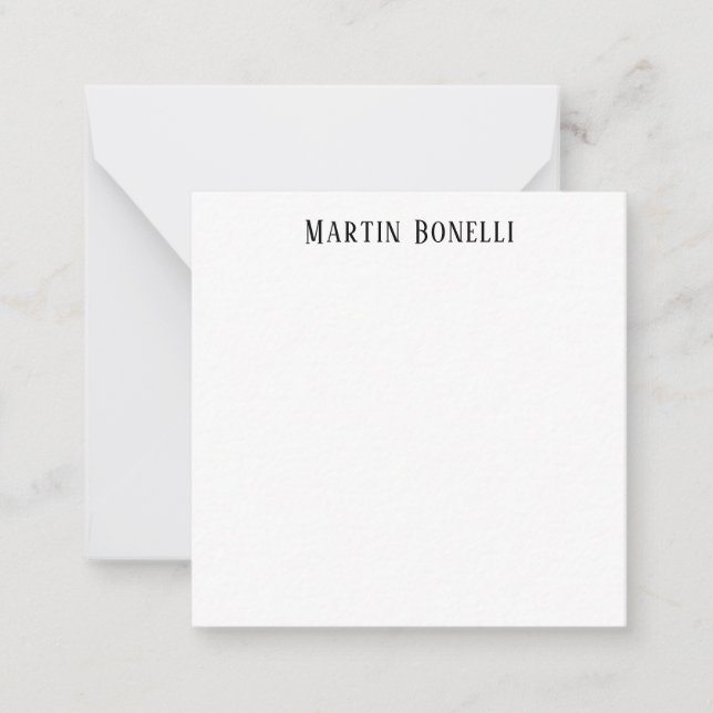 Modern Professional Plain Black & White Serif Font Note Card (Front)