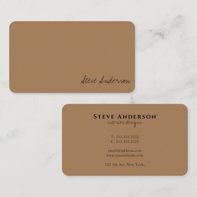 Modern Professional Plain Light Brown Signature Business Card (Front/Back)