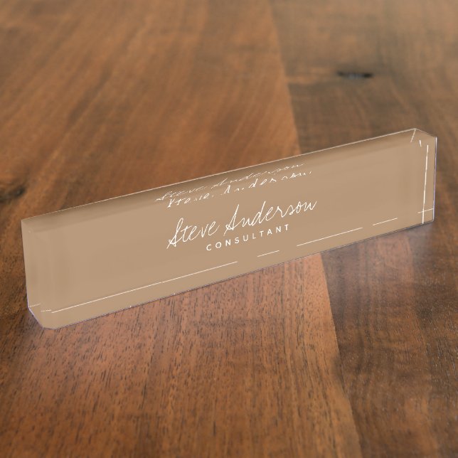 Modern Professional Plain Light Brown Signature Desk Name Plate (Side)