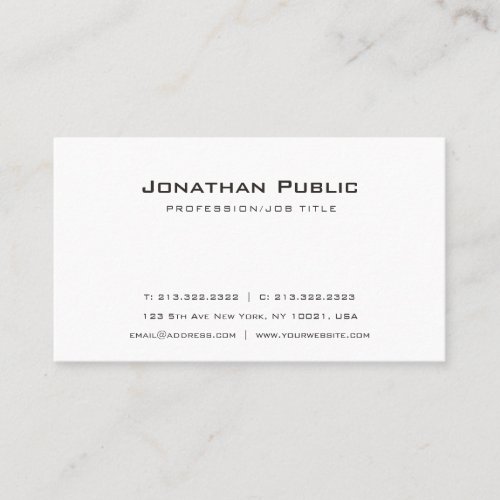 Modern Professional Plain Simple Elegant White Business Card
