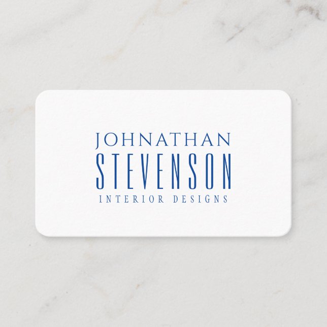 Modern Professional Plain White and deep Blue Business Card (Front)