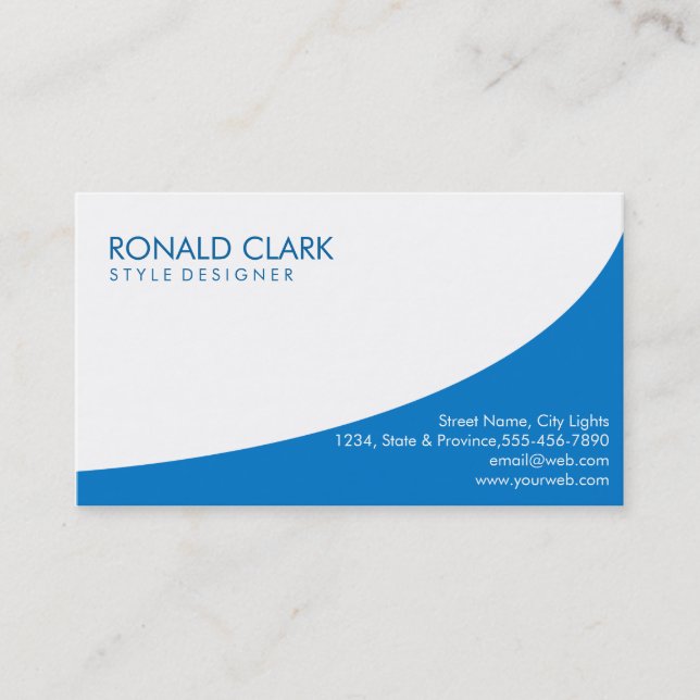 Modern Professional Plain White Blue Automotive Business Card (Front)