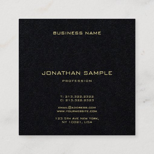 Modern Professional Premium Black Gold Name Text Square Business Card Zazzle