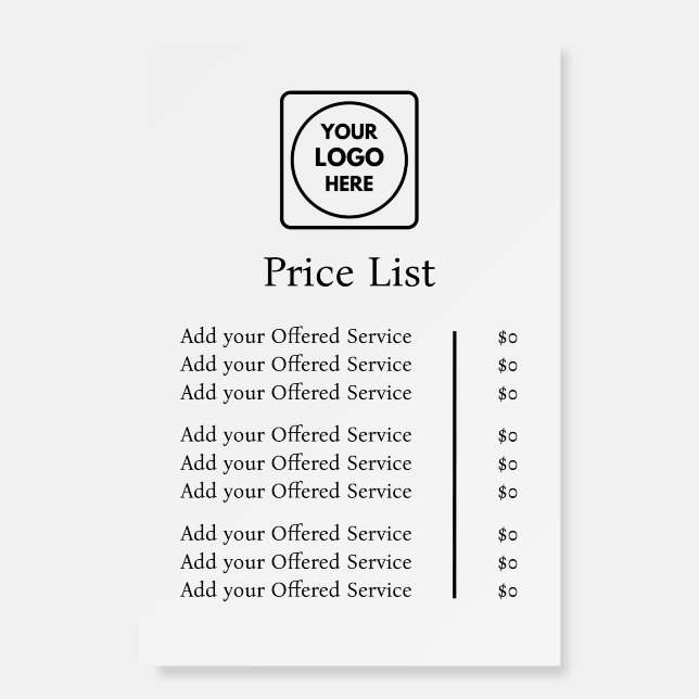 Modern Professional Price List | Custom Business  Foam Board (Back)