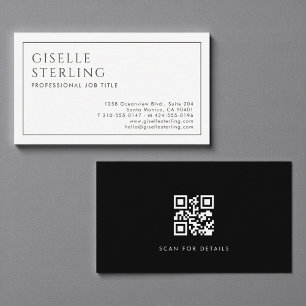 Modern Professional QR Code Minimalist Black White Business Card
