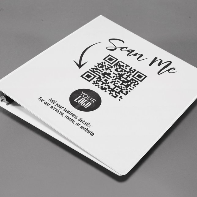 Modern Professional QR Code Template 3 Ring Binder (Scan me black and white logo and QR code binder. )