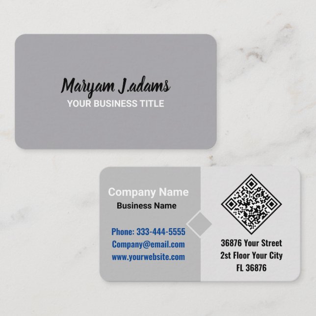 Modern Professional (QR) Minimalist Metallic Gray  Business Card (Front/Back)