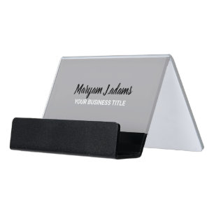 Modern Professional (QR) Minimalist Metallic Gray Desk Business Card Holder