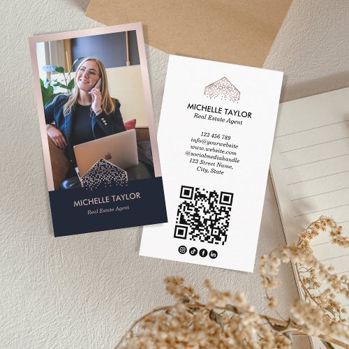 Modern Professional Real Estate Photo QR Code Business Card
