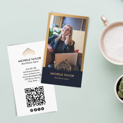 Modern Professional Real Estate Photo QR Code Business Card