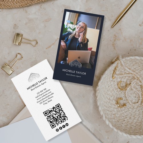 Modern Professional Real Estate Photo QR Code Business Card