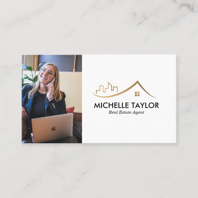 Modern Professional Real Estate Realtor Photo QR Business Card (Front)