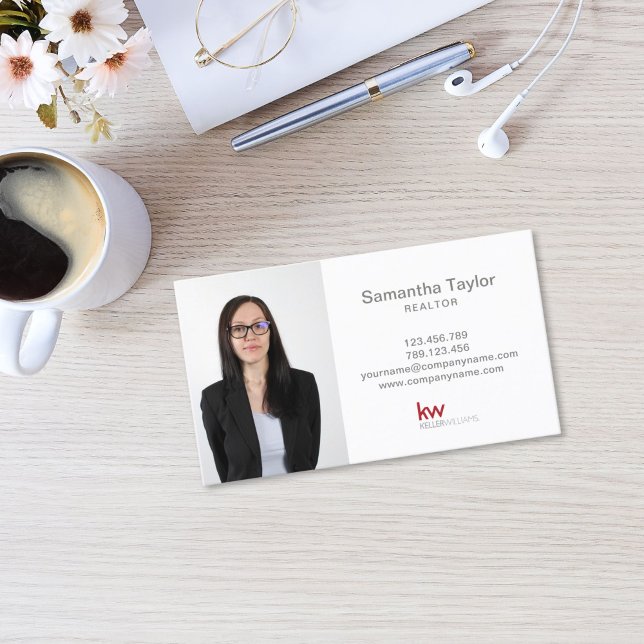 Modern Professional Realtor Real Estate Add Photo Business Card (Modern Professional Realtor Real Estate Business Card with photo and KW Keller Williams logo)