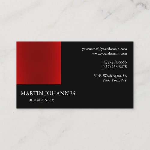 Modern Professional Red Black Plain Business Card