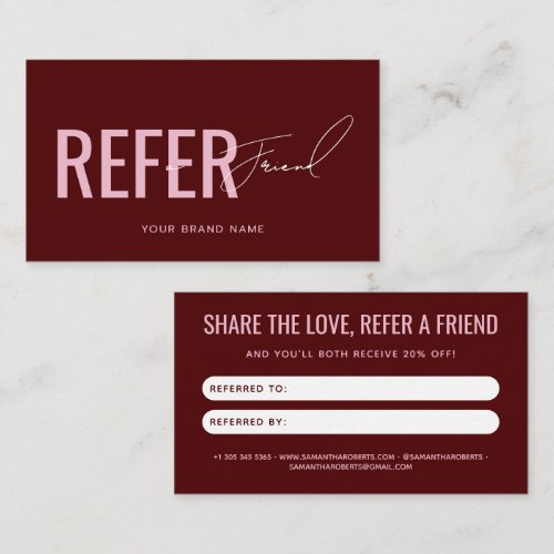 Modern professional red refer a friend referral card
