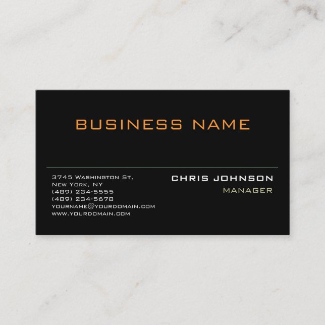 Modern Professional Rich Black Business Card (Front)