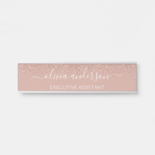 Modern Professional Rose Gold Blush Pink Glitter Door Sign
