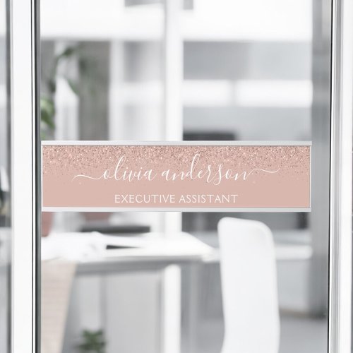 Modern Professional Rose Gold Blush Pink Glitter Door Sign