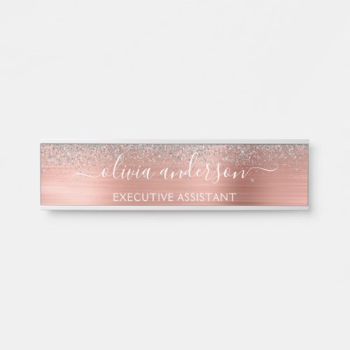 Modern Professional Rose Gold Silver Glitter Door Sign