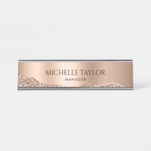 Modern Professional Rose Gold Sparkle Glitter Desk Desk Name Plate