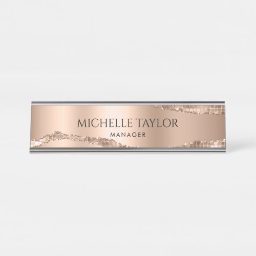 Modern Professional Rose Gold Sparkle Glitter Desk Desk Name Plate