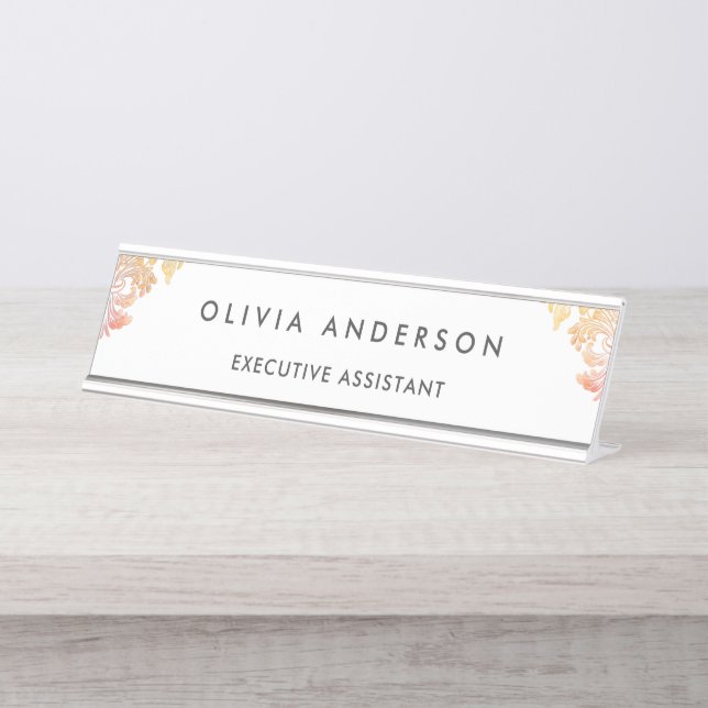 Modern Professional Rose Gold Sparkle Glitter Desk Name Plate (Front)