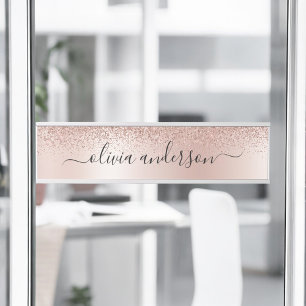 Modern Professional Rose Gold Sparkle Glitter Door Sign