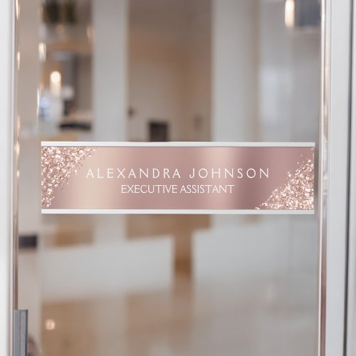 Modern Professional Rose Gold Sparkle Glitter Door Sign