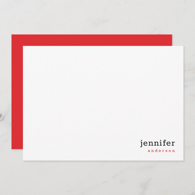 Modern Professional Rose Red Correspondence   Note Card (Front/Back)