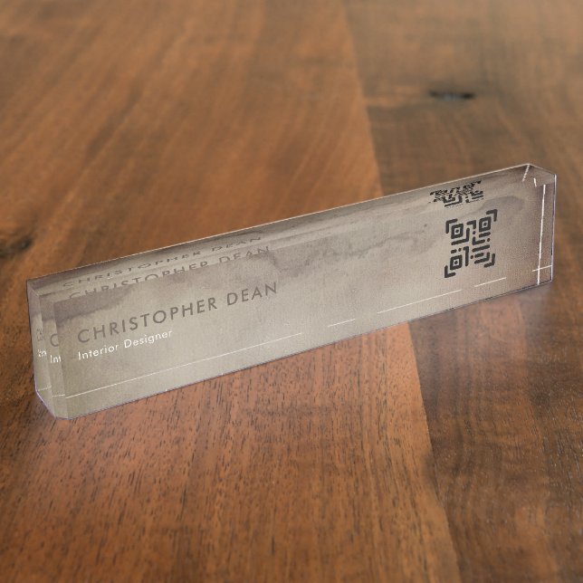 Modern Professional Rustic Brown Abstract Painting Desk Name Plate (Side)