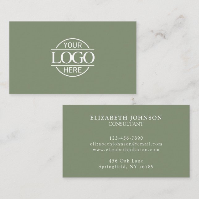 Modern Professional Sage Green Company Logo Business Card (Front/Back)