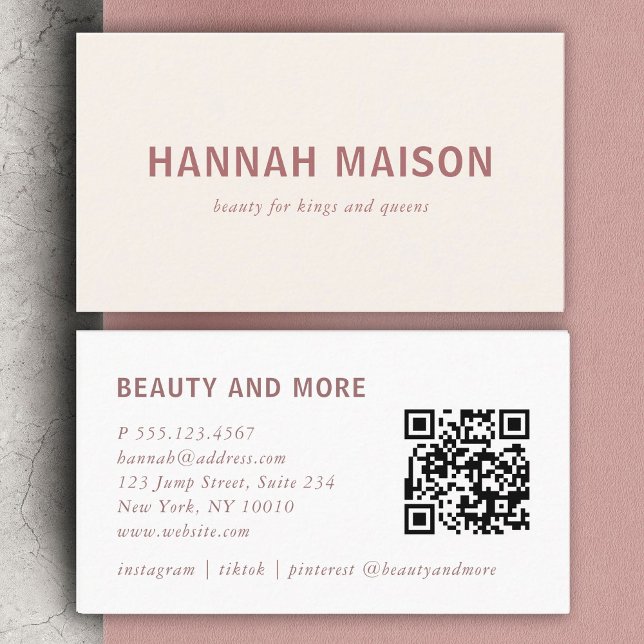 Modern, professional, salon, beige, Qr-Code Business Card (Modern, simpel, professional, salon, beige, bold font, qr-code business card)