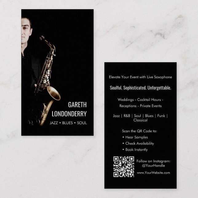 Modern Professional Saxophonist Musician Photo Business Card (Modern Professional Saxophonist Musician Photo Business Card)