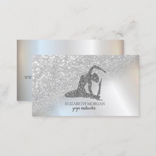 Modern Professional Silver Bokeh Glitter Yoga Girl Business Card