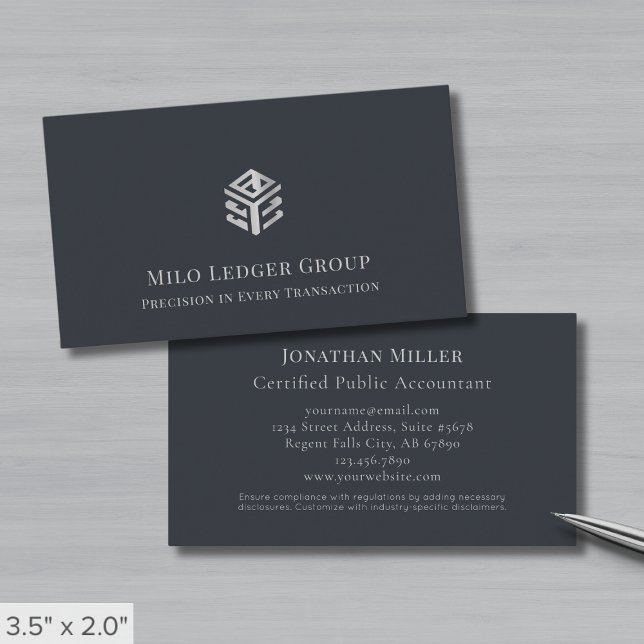 Modern Professional Silver Geometric Logo Business Card (Creator Uploaded)
