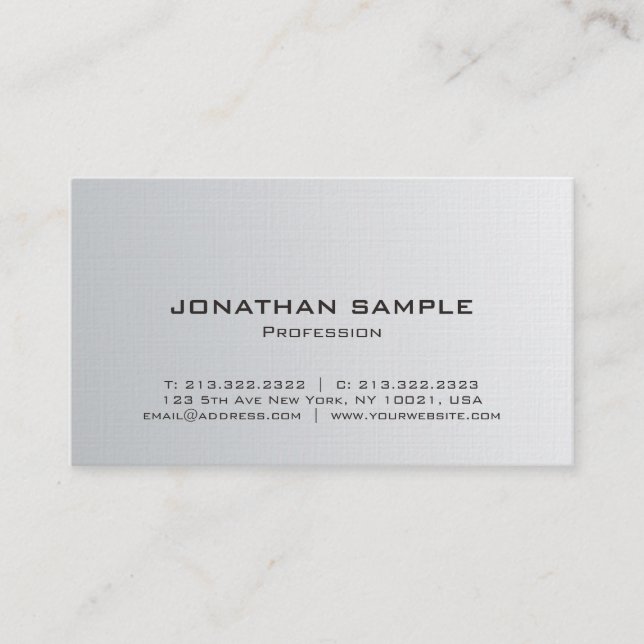 Modern Professional Silver Look Minimalist Luxe Business Card (Front)