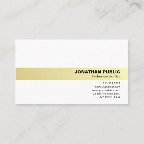 Modern Professional Simple Elegant Gold White Business Card
