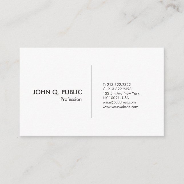Modern Professional Simple Elegant White Plain Business Card (Front)