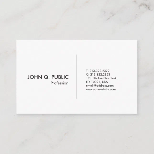Modern Professional Simple Elegant White Plain Business Card | Zazzle