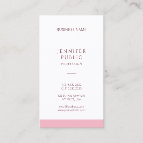 Modern Professional Simple Template Elegant Pink Business Card