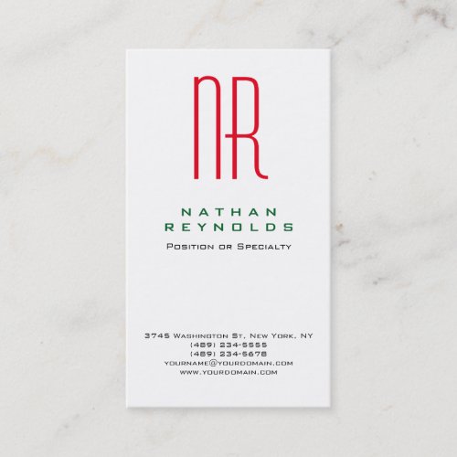 Modern professional simple white red monogram business card