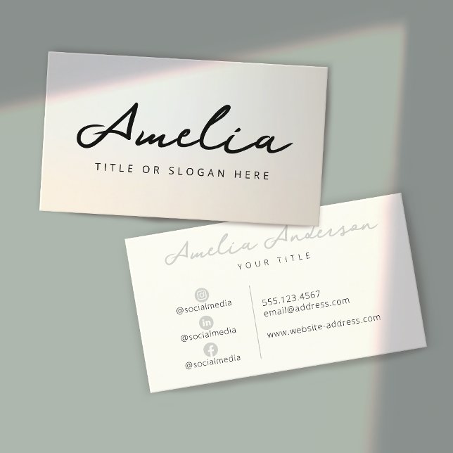 Modern Professional Soft Silver Social Media Business Card (Creator Uploaded)