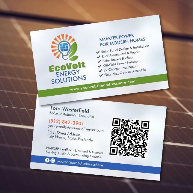 Modern Professional Solar Panel Installation Business Card (Creator Uploaded)
