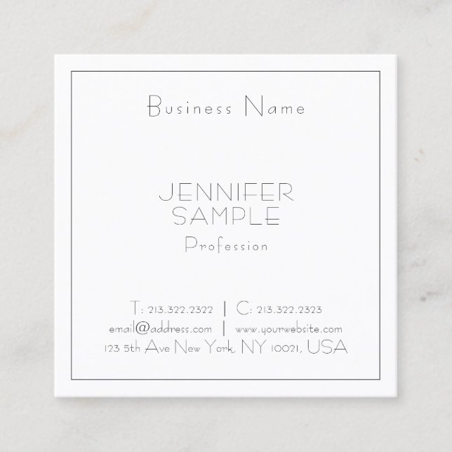Modern Professional Square Elegant Luxury Plain Business Card (Front)