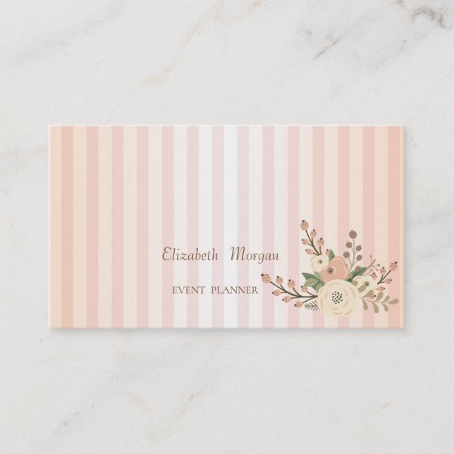 Modern Professional Striped Watercolor Flowers Business Card (Front)