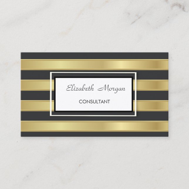 Modern Professional  Stylish Gold Black Stripes Business Card (Front)