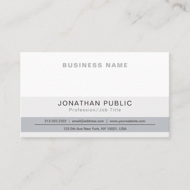 Modern Professional Stylish Grey White Corporate Business Card (Front)