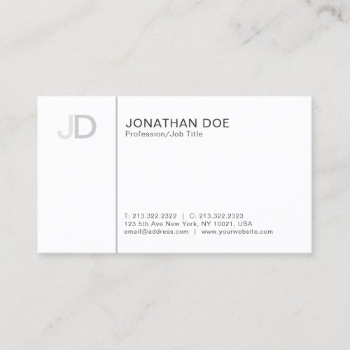 Modern Professional Stylish Monogram White Plain Business Card